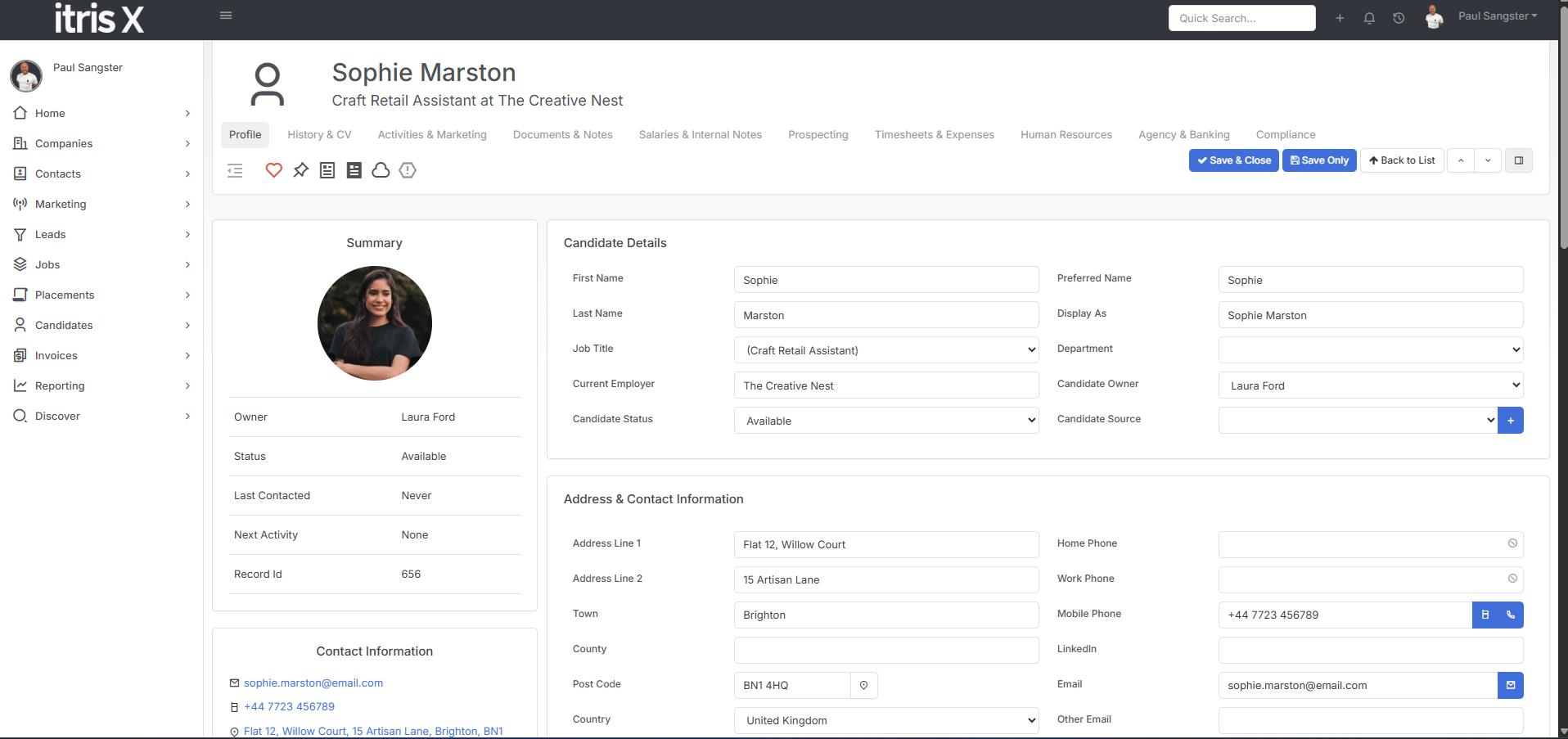 Candidate profile screenshot